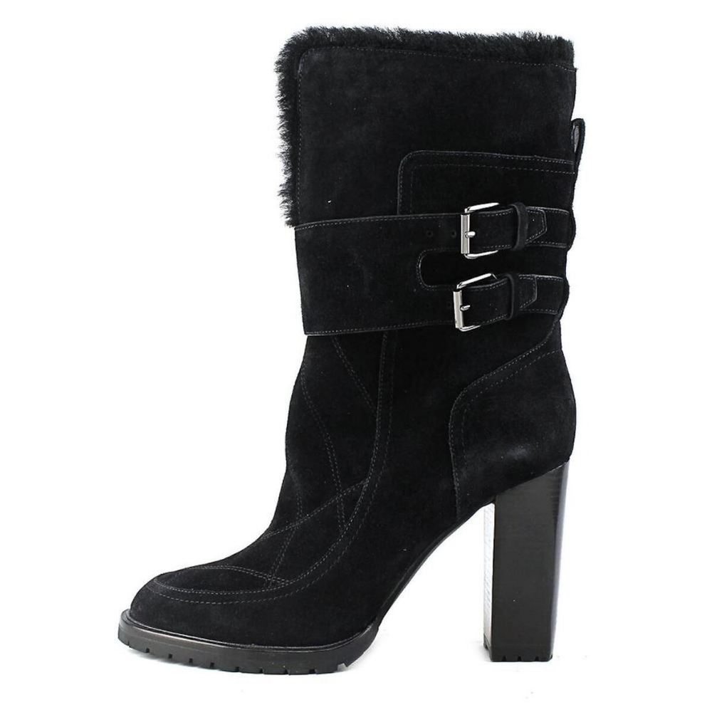 Sigerson Morrison Evanlee Dyed Shearling Black Suede Mid Calf Boot